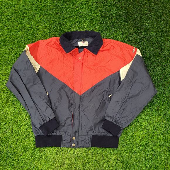 Vintage Descente Ski Jacket Large 22x25 Crop Red Blue Trim - Picture 1 of 16